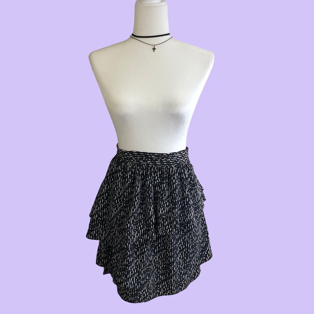 Vintage Y2K Hanna Grace Black White Tiered Ruffle Mini Skirt S Indie Sleaze Punk